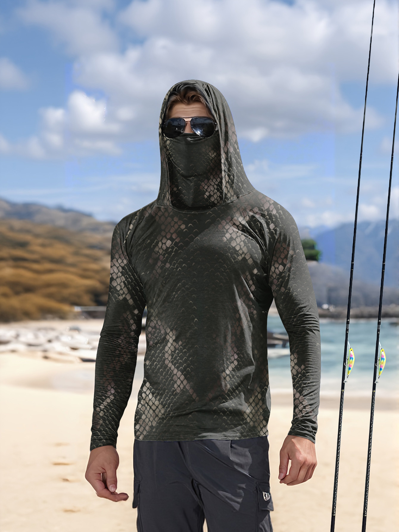 Fishing Shirt Uv Protection - Men's Fishing Hooded Long-Sleeved Camouflage Sunscreen